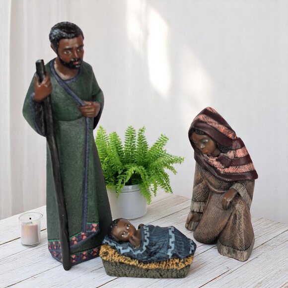 VTG 1997 Mahogany Miracle African American Nativity Set Mary Joseph Baby Jesus - Picture 4 of 11